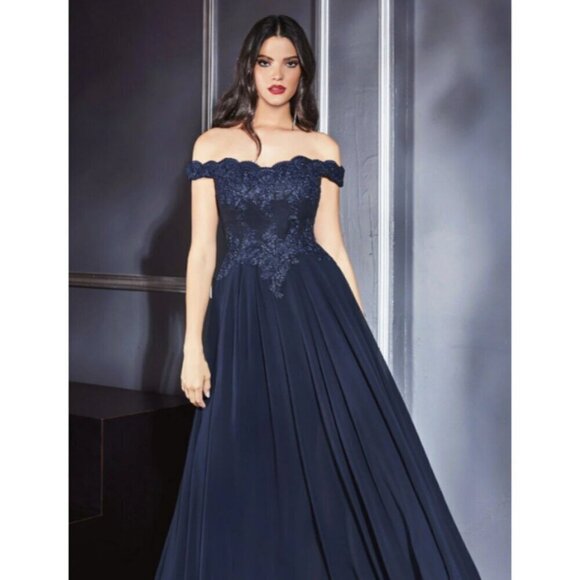 NWT Cinderella Divine Chiffon Maxi Dress 4XL Embellished Gown Blue Off Shoulders - Picture 11 of 12